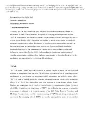 The emerging role of TRPV1 in myogenic tone thumbnail