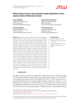 Whose express access? Assessing the equity implications of bus express routes in Montreal, Canada thumbnail