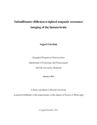 Submillimeter diffusion-weighted magnetic resonance imaging of the human brain thumbnail
