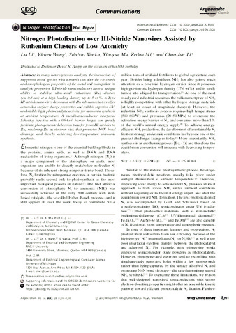 Nitrogen Photofixation over III-Nitride Nanowires Assisted by Ruthenium Clusters of Low Atomicity thumbnail