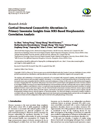Cortical Structural Connectivity Alterations in Primary Insomnia: Insights from MRI-Based Morphometric Correlation Analysis thumbnail