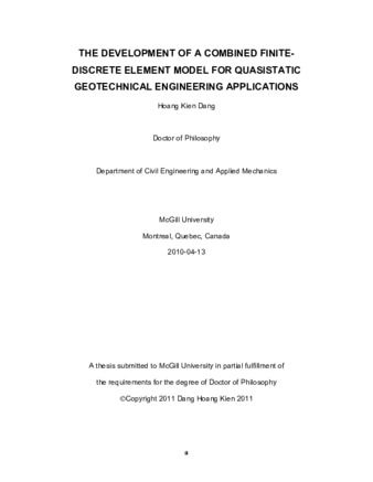 The development of a combined finite-discrete element model for quasistatic geotechnical engineering applications thumbnail