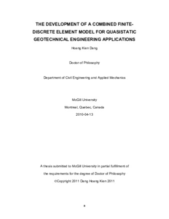 The development of a combined finite-discrete element model for quasistatic geotechnical engineering applications thumbnail