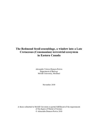 The Redmond fossil assemblage, a window into a Late Cretaceous (Cenomanian) terrestrial ecosystem in Eastern Canada thumbnail