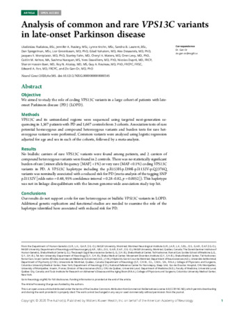 Analysis of common and rare VPS13C variants in late-onset Parkinson disease thumbnail