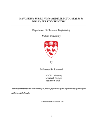 Nanostructured  NiMo-oxide electoctalysts for water electrolysis thumbnail
