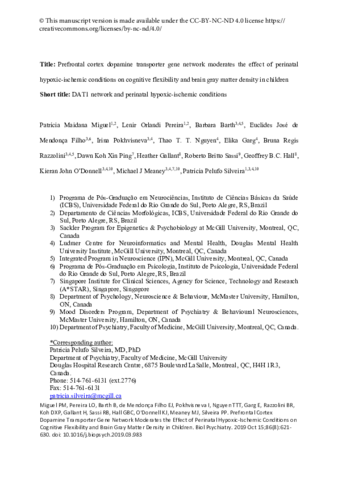 Prefrontal Cortex Dopamine Transporter Gene Network Moderates the Effect of Perinatal Hypoxic-Ischemic Conditions on Cognitive Flexibility and Brain Gray Matter Density in Children thumbnail
