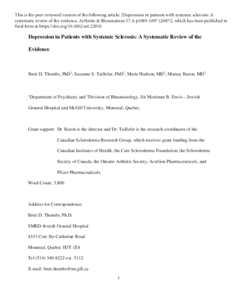 Depression in patients with systemic sclerosis: a systematic review of the evidence thumbnail