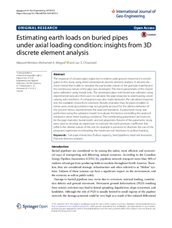 Estimating earth loads on buried pipes under axial loading condition: insights from 3D discrete element analysis thumbnail