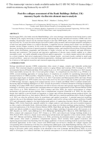 Post-fire collapse assessment of the bank buildings (Belfast, UK) masonry façade via discrete element macro-analysis thumbnail