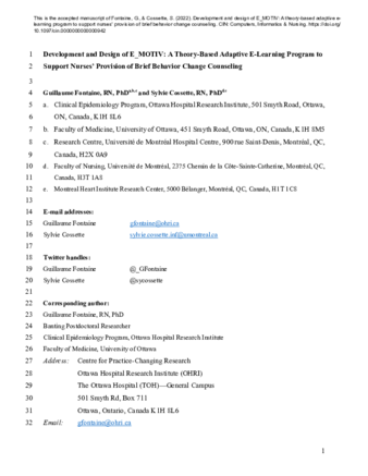 Development and design of E_MOTIV: A theory-based adaptive e-learning program to support nurses' provision of brief behavior change counseling. thumbnail