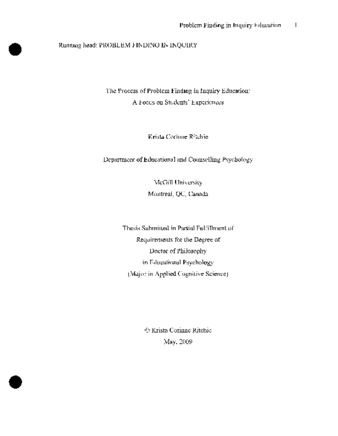 The Process of problem finding in inquiry education: a focus on students' experiences thumbnail