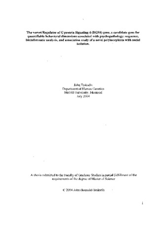 The vervet regulator of G protein signaling 4 (RGS4) gene, a candidate gene for quantifiable behavioral dimensions associated with psychopathology : sequence, bioinformatic analysis, and association study of a novel polymorphism with social isolation thumbnail