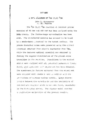 The DWBA analysis of 9Be (P,D) 8Be. thumbnail