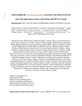 Understanding the correlates of attrition associated with antiretroviral use and viral suppression among women living with HIV in Canada thumbnail