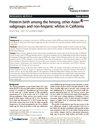 Preterm birth among the hmong, other Asian subgroups and non-hispanic whites in California thumbnail