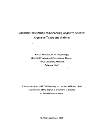 Specificity of exercise on enhancing cognitive abilities : Argentine Tango and walking thumbnail