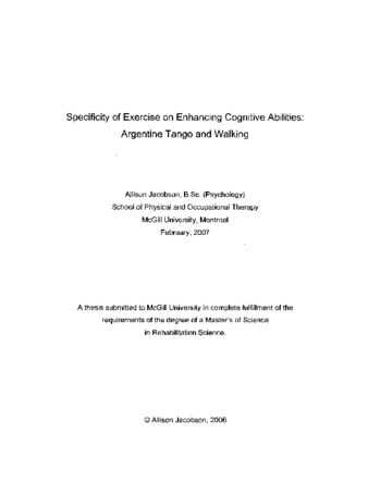 Specificity of exercise on enhancing cognitive abilities : Argentine Tango and walking thumbnail