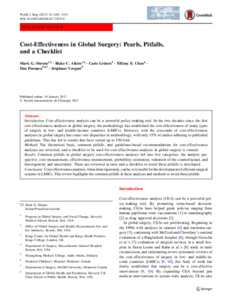 Cost-Effectiveness in Global Surgery: Pearls, Pitfalls, and a Checklist thumbnail