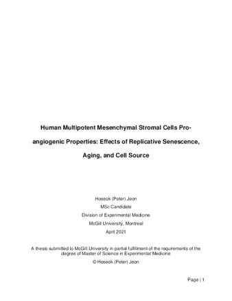 Human multipotent mesenchymal stromal cells pro-angiogenic properties: effects of replicative senescence, aging, and cell source thumbnail