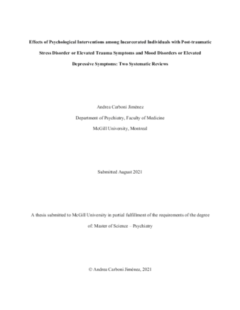 Effects of Psychological Interventions among Incarcerated Individuals with Post-traumatic Stress Disorder or Elevated Trauma Symptoms and Mood Disorders or Elevated Depressive Symptoms: Two Systematic Reviews thumbnail