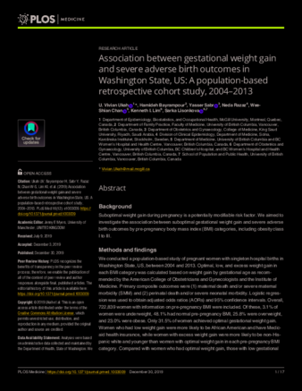 Association between gestational weight gain and severe adverse birth outcomes in Washington State, US: A population-based retrospective cohort study, 2004–2013 thumbnail