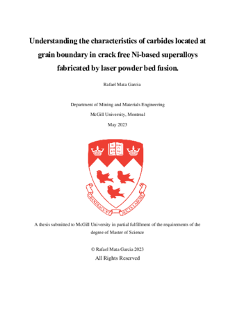 Understanding the characteristics of carbides located at grain boundary in crack free Ni-based superalloys fabricated by laser powder bed fusion thumbnail