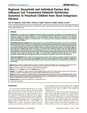Regional, Household and Individual Factors that Influence Soil Transmitted Helminth Reinfection Dynamics in Preschool Children from Rural Indigenous Panamá thumbnail