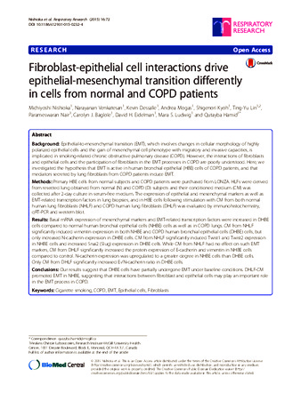 Fibroblast-epithelial cell interactions drive epithelial-mesenchymal transition differently in cells from normal and COPD patients thumbnail