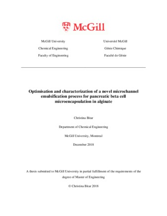 Optimisation and characterization of a novel microchannel emulsification process for pancreatic beta cell microencapsulation in alginate thumbnail