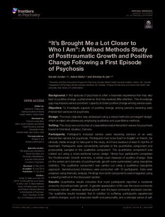 “It’s Brought Me a Lot Closer to Who I Am”: A Mixed Methods Study of Posttraumatic Growth and Positive Change Following a First Episode of Psychosis thumbnail