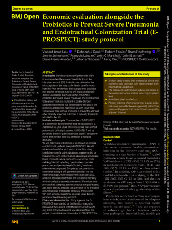 Economic evaluation alongside the Probiotics to Prevent Severe Pneumonia and Endotracheal Colonization Trial (E-PROSPECT): study protocol thumbnail