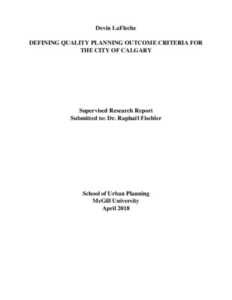 Defining Quality Planning Outcome Criteria for the City of Calgary thumbnail