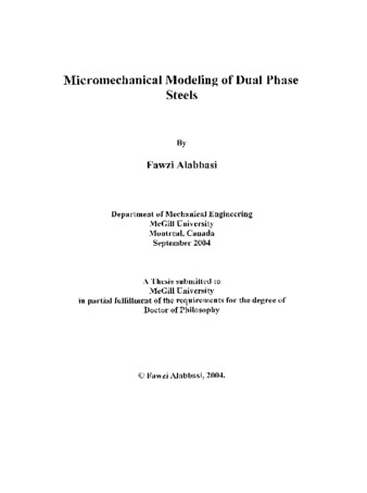 Micromechanical modeling of dual phase steels thumbnail