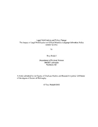 Legal mobilization and policy change : the impact of legal mobilization on official minority-language education policy outside Quebec thumbnail