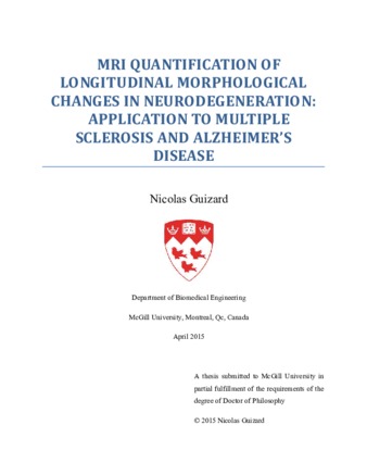 MRI quantification of longitunal morphological changes in neurodegeneration: application to multiple Sclerosis and Alzheimer's disease thumbnail