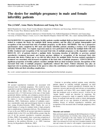 The desire for multiple pregnancy in male and female infertility patients thumbnail