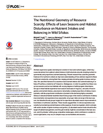 The Nutritional Geometry of Resource Scarcity: Effects of Lean Seasons and Habitat Disturbance on Nutrient Intakes and Balancing in Wild Sifakas thumbnail