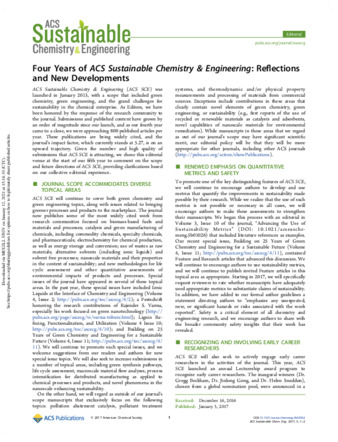 Four Years of ACS Sustainable Chemistry & Engineering: Reflections and New Developments thumbnail