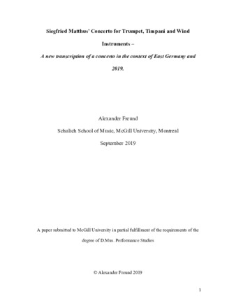 Siegfried Matthus' Concerto for Trumpet, Timpani and Wind Instruments - A new tranacription of a concerto in the context of East Germany and 2019 thumbnail