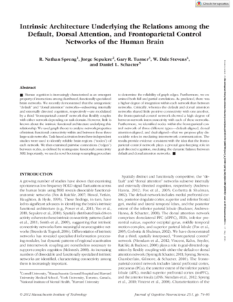 Intrinsic Architecture Underlying the Relations among the Default, Dorsal Attention, and Frontoparietal Control Networks of the Human Brain thumbnail