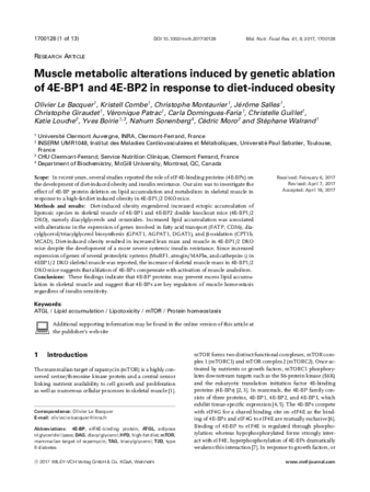 Muscle metabolic alterations induced by genetic ablation of 4E-BP1 and 4E-BP2 in response to diet-induced obesity thumbnail