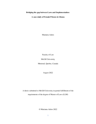 Bridging the gap between laws and implementation: A case study of female prisons in Ghana thumbnail