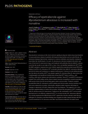 Efficacy of epetraborole against Mycobacterium abscessus is increased with norvaline thumbnail