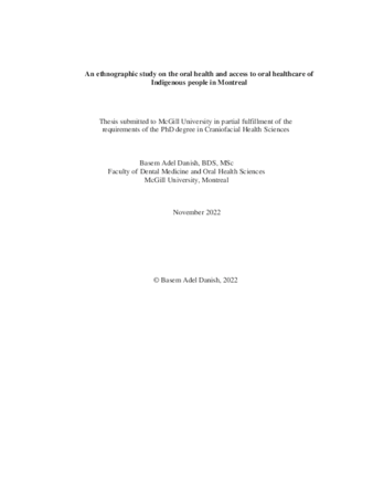 An ethnographic study on the oral health and access to oral healthcare of Indigenous people in Montreal thumbnail