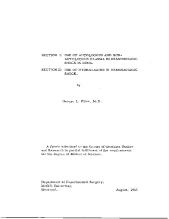 Section I: Use of autologous and non-autologous plasma in hemorrhagic shock in dogs. Section II: Use of hydralazine in hemorrhagic shock. thumbnail