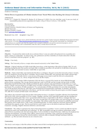 Patron-Driven Acquisition of E-Books Satisfies Users’ Needs While Also Building the Library’s Collection thumbnail