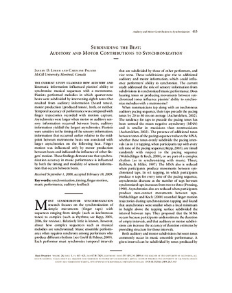 Subdividing the Beat: Auditory and Motor Contributions to Synchronization thumbnail