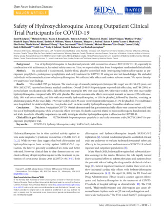 Safety of Hydroxychloroquine Among Outpatient Clinical Trial Participants for COVID-19  thumbnail