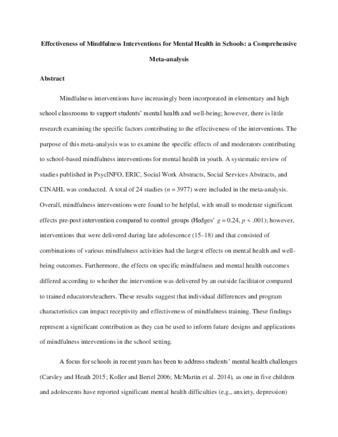 Effectiveness of Mindfulness Interventions for Mental Health in Schools: a Comprehensive Meta-analysis thumbnail